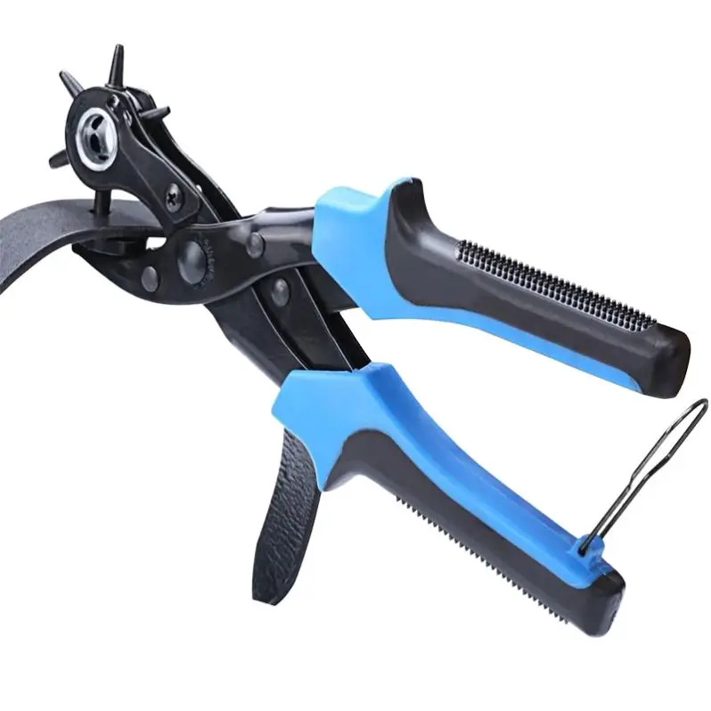 

6-in-1 Multi-Function Belt Hole Punch Pliers for Round Oblong Oval Holes on Leather Paper with OEM Customized Support