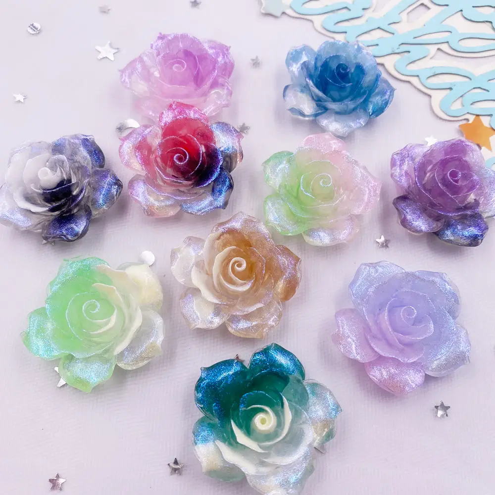 4 SZTUK 32mm AB Żywica Gradient Kolorowy Kwiat Lotosu Flatback Kwiat Rhinestone Scrapbook Decor DIY Odzież Rękodzieło Akcesoria — zdjęcie 4