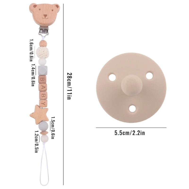 Beech Cartoon Bear Baby Pacifier Chain Soothing Toy Silicone Pacifier Anti-fall Rope Two Piece Set Shower Gift