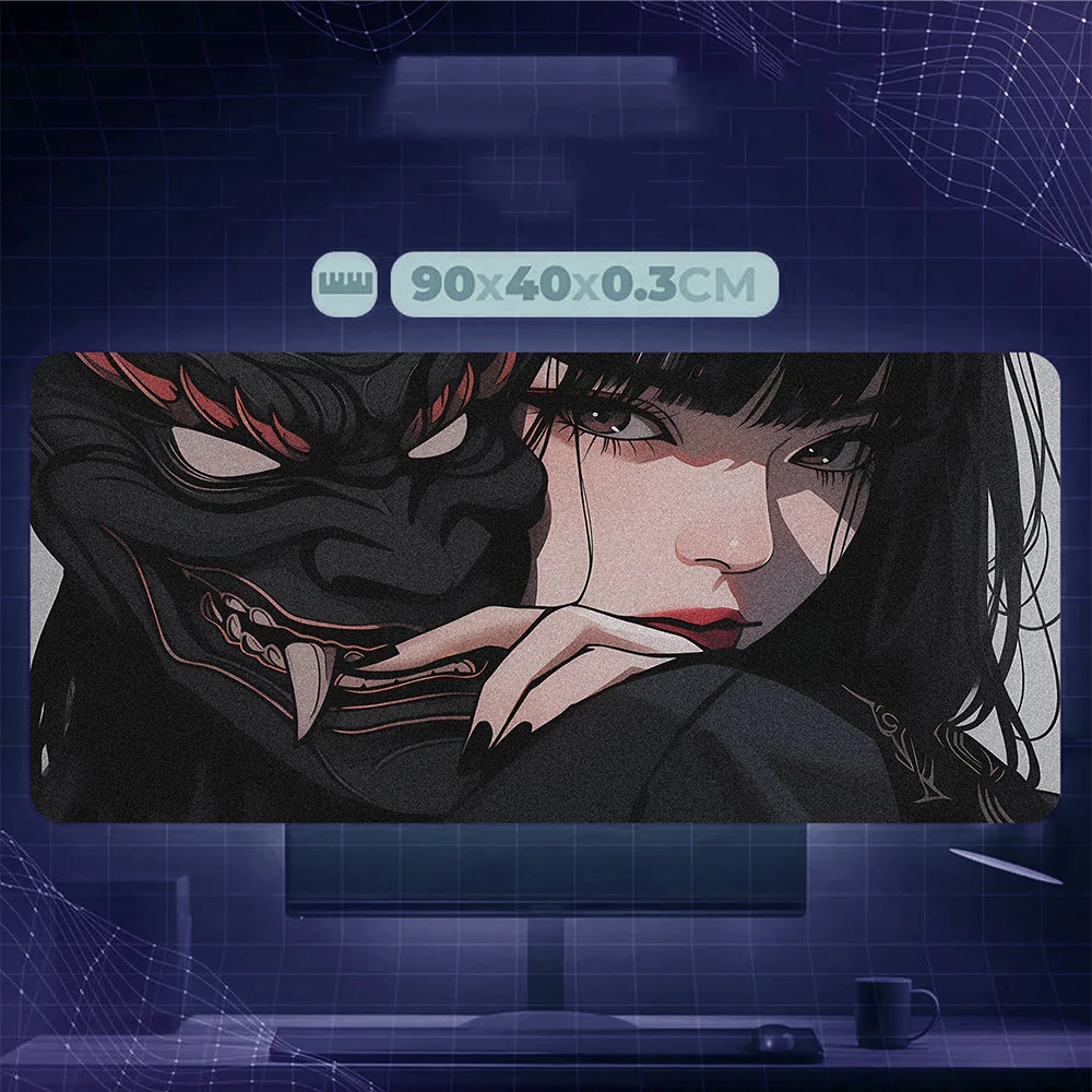 오니 마스크 소녀 마우스 패드 일본 스타일 마우스 패드 블랙 애니메이션 소녀 책상 액세서리 사무실 플레이매트 게이밍 마우스 매트 컴퓨터 매트