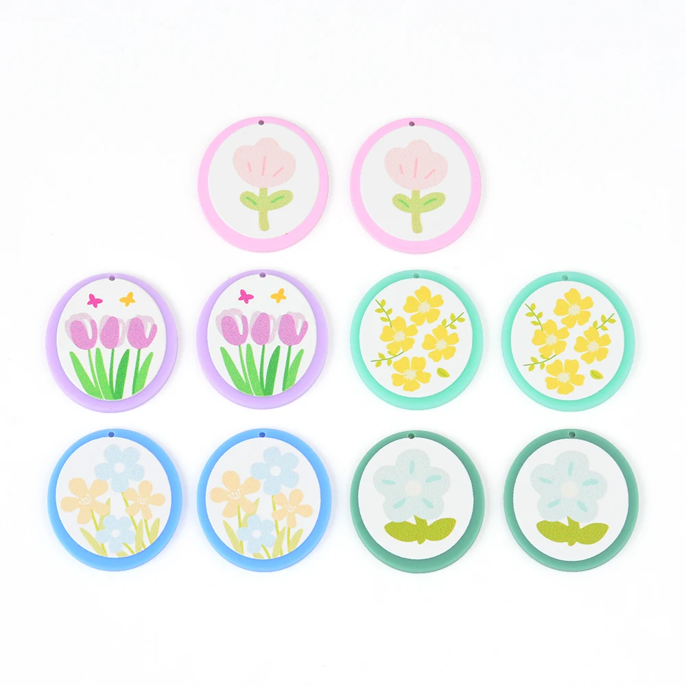 

6pcs Round Colorful Flower Pendant Colorful Flat Acrylic Pendants Plate Jewelry Accessories Handmades Fashion For DIY Earrings