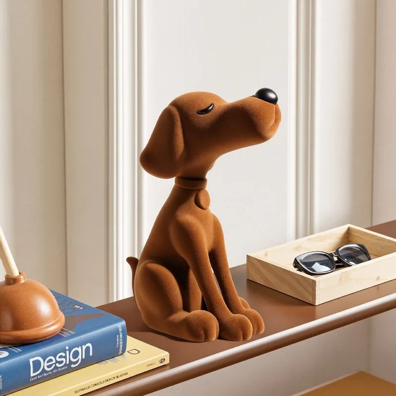 

​​​​​​​Stylish Resin Flocked Puppy Figurine Adorable Brown Dog Statue for Home Decor Table Entryway and Office Desk Ornament