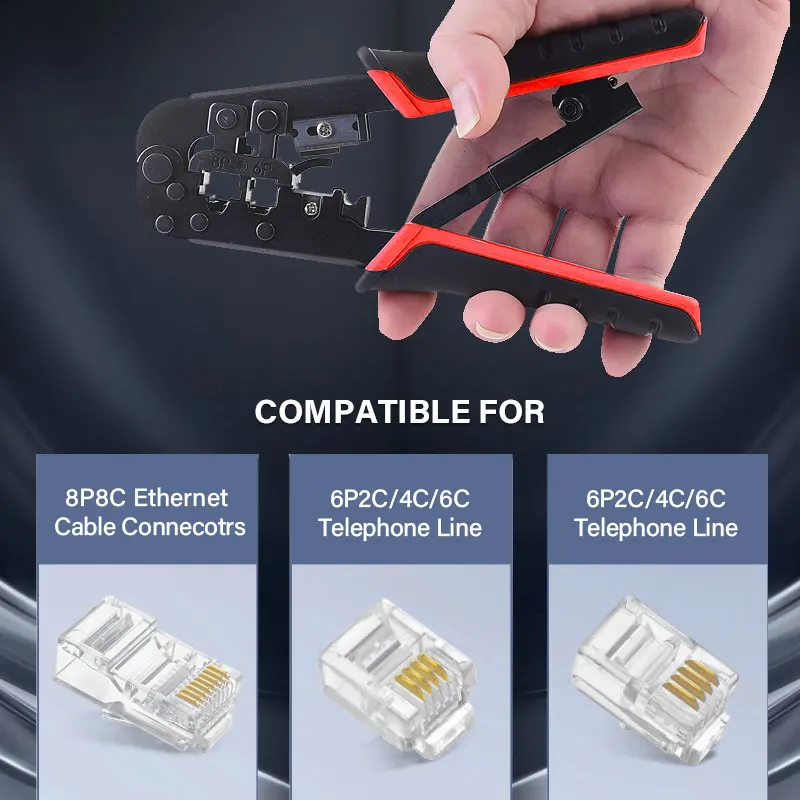 Imagem -06 - Cabo de Rede Crimpagem Tool Kits Stripper Punch Down Cabo Ethernet Crimper Ferramentas de Corte Rj45 Rj12 Rj11