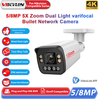 Vikylin HIK Compatible 5X Zoom 8MP Smart Dual Light IP Camera 2-way Audio Human Vehicle Detection Outdoor Bullet Security Camera