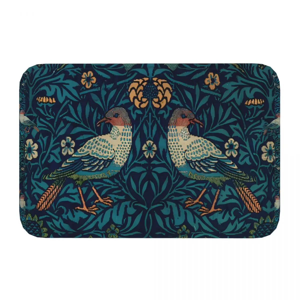 Anti-Slip Doormat Living Room Mat WHITE BIRDS IN GOLD RED BLUE LEAVES FLOWERS Art Nouveau Floral Balcony Carpet Entrance Rug