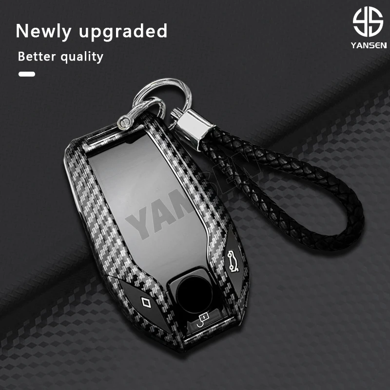 Carbon Fiber Key Protective Shell Remote Car Keys Case ABS For BMW X1 X3 X5 E60 E90 G30 F10 F20 F30 7 Series X7 iX LCD Display