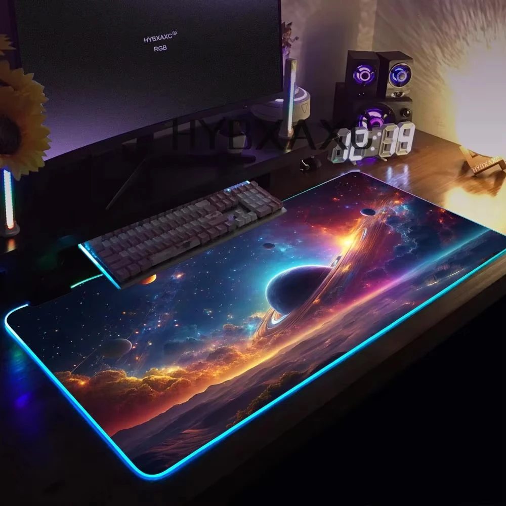 

Hot Cosmos Space Solar System Planet Mouse Pad RGB Gaming Mouse Pad HD Gamer Large LED Light XXL PC Computer Carpet