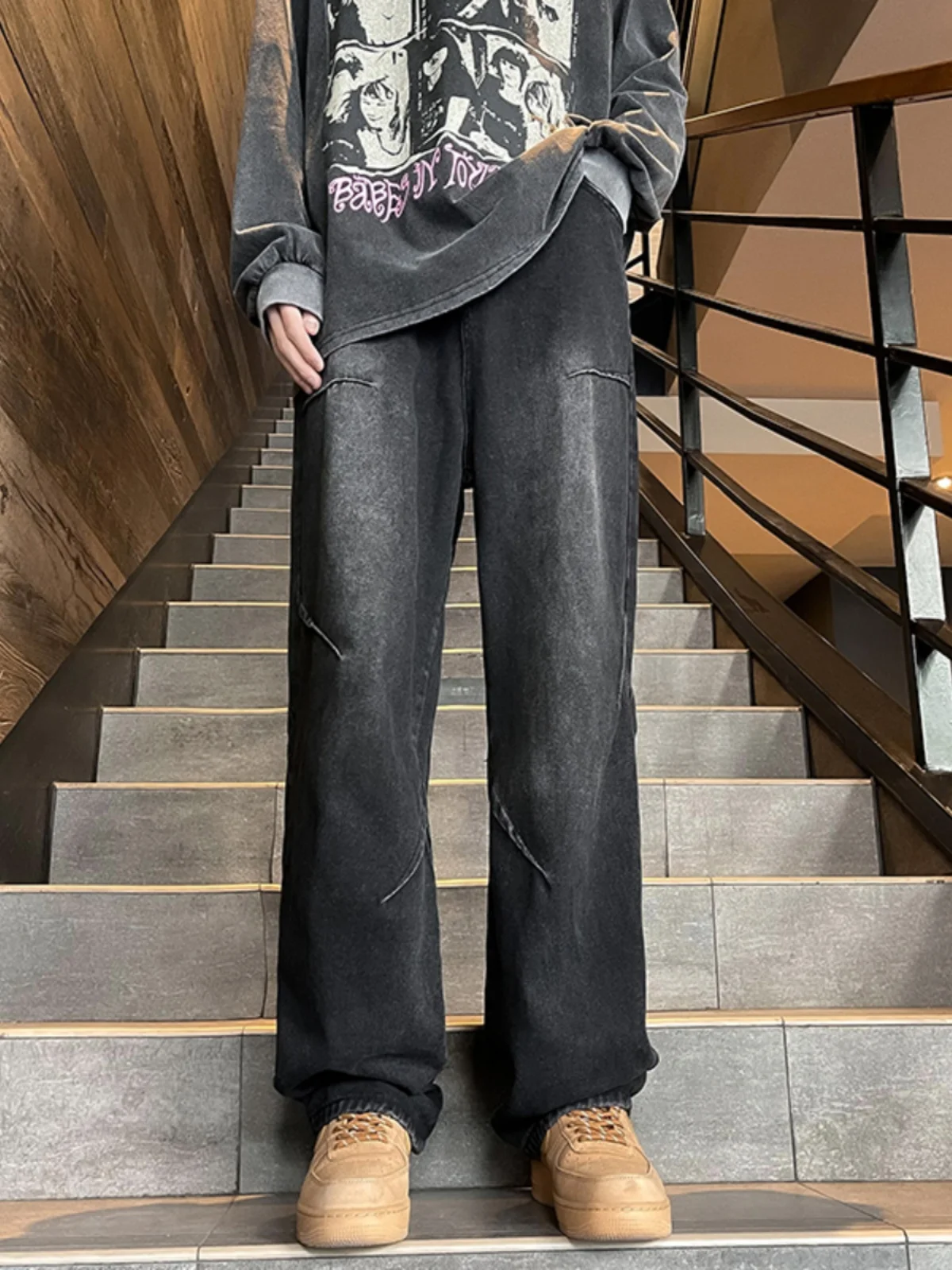 

Waed Vintage Men's Jeans Straight Leg Casual Long Pants Spring Autumn American Retro High Street Loose Fit Wide Leg Jeans