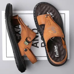 2024 Summer New Extra Large Size New Men's Leather Sandals Breathable Soft Sole Casual Trendy Beach Shoes Xiyin