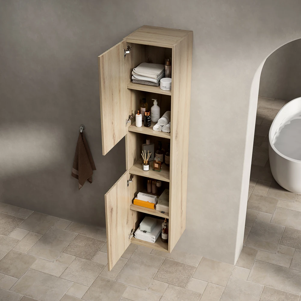 160 cm hoher Badezimmer-Wandschrank, geeignet für kleine Räume, anwendbar auf Badezimmer, Wohnzimmer und Wäsche, Sägen aus weißem Eichenholz – Detail 3