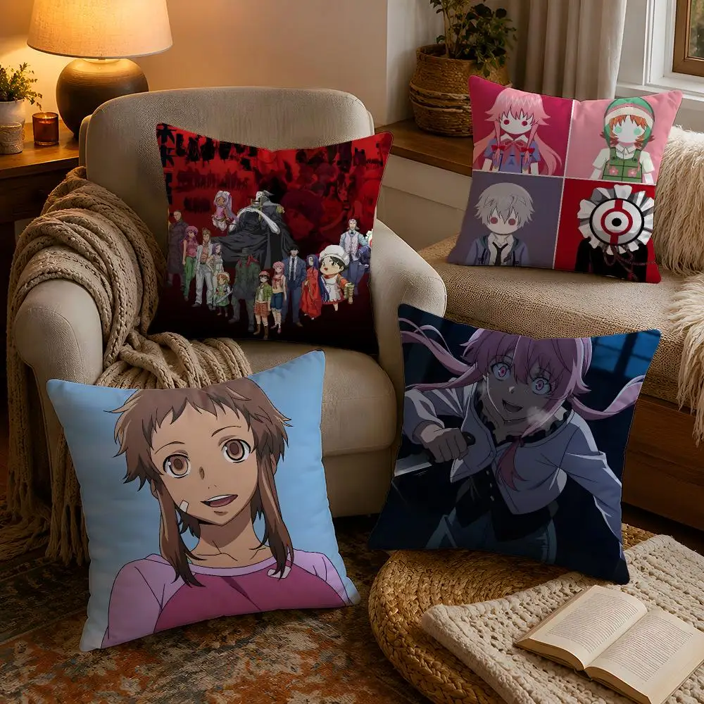 Mirai Nikki The Future Diary Cushion Cover 1pc Square Plush Pillow Cover Soft Fuzzy Removable Washable Bed Bedroom Decor