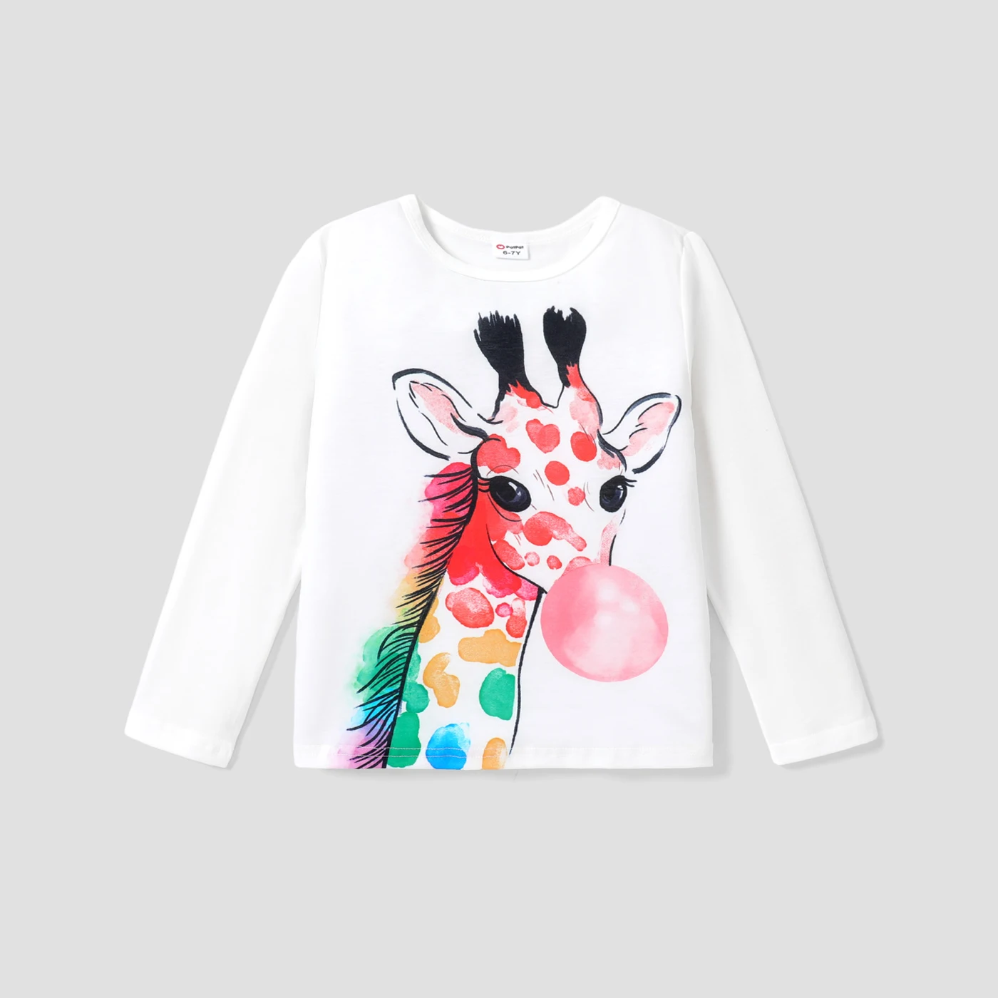 PatPat Kid Girl Giraffe Print Long-sleeve White Tee