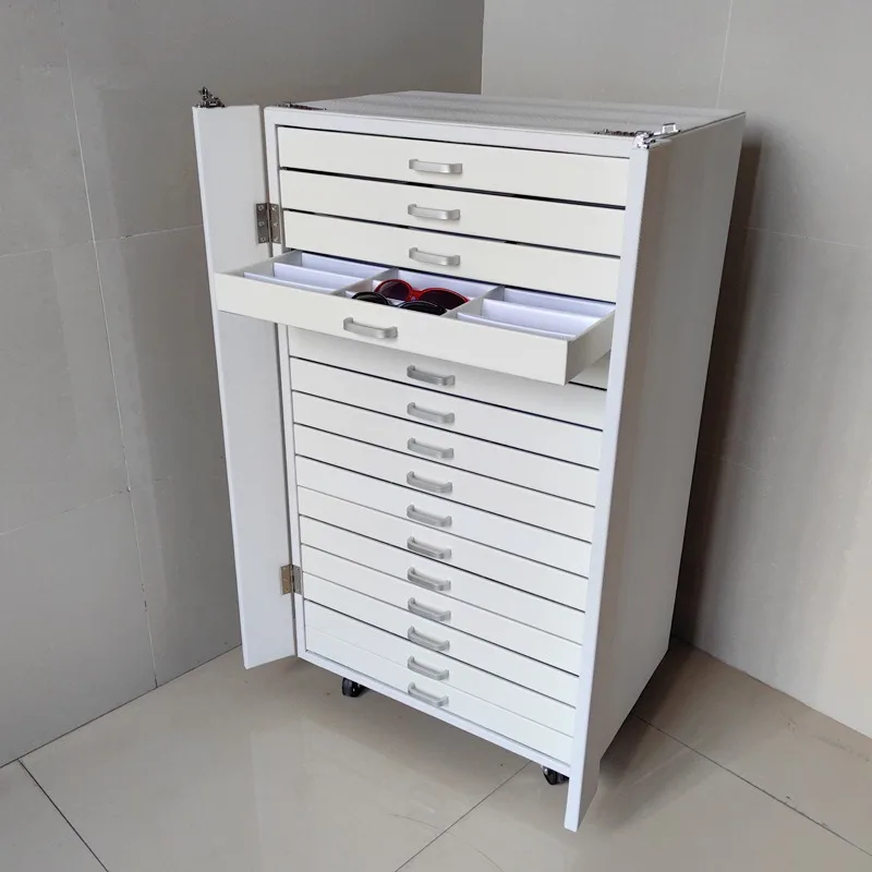 

216 288 Exhibition Display Sunglasses Glasses Cabinet with Wheels Trolley Storage Box Slot Capacity