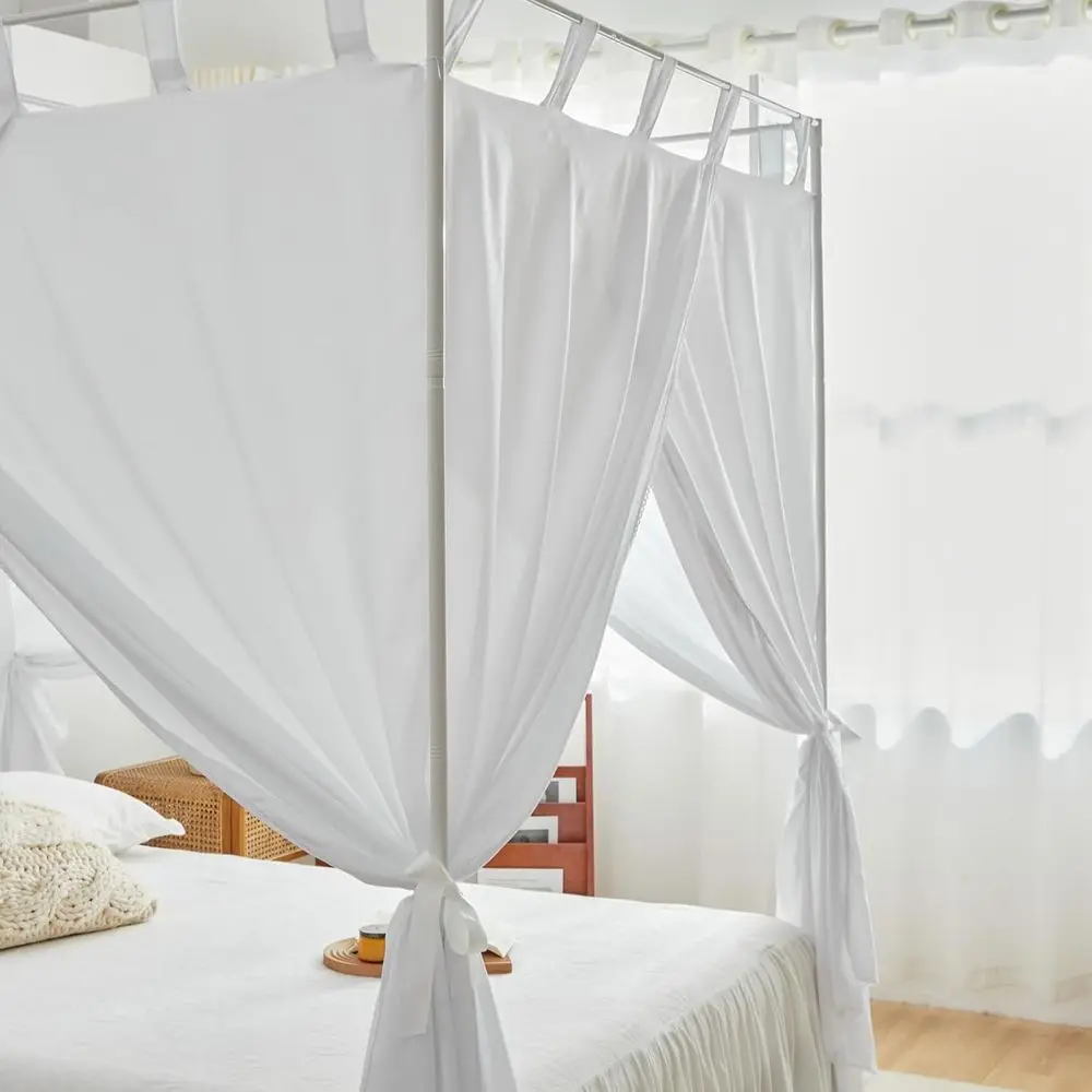 King Size Canopy Bed Curtains with Ties and Tie-backs for Windproof & Light-Blocking Bedroom Decor
