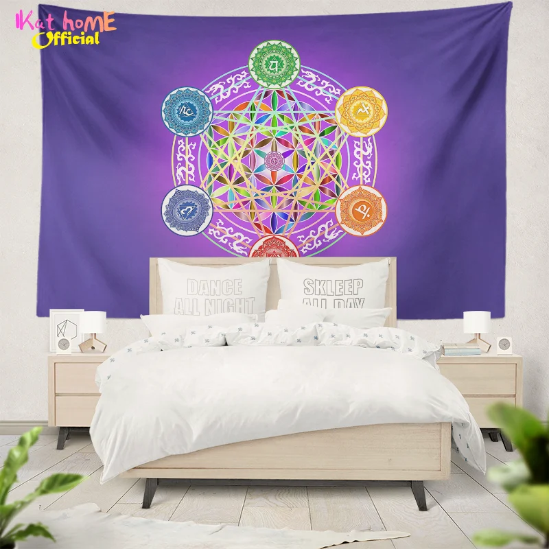 Dragon Totem Metatron Tapestry Flower Of Life Wall Hanging Chakra Crystal Healing Altar Cloth Pagan Tarot Card Array Tablecloth