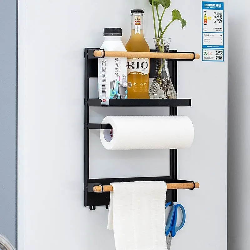Magneet Koelkast Plank Papieren Handdoek Rolhouder Magnetische Opbergrek Spice Hang Rack Decoratieve Metalen Plank Keuken Organizer