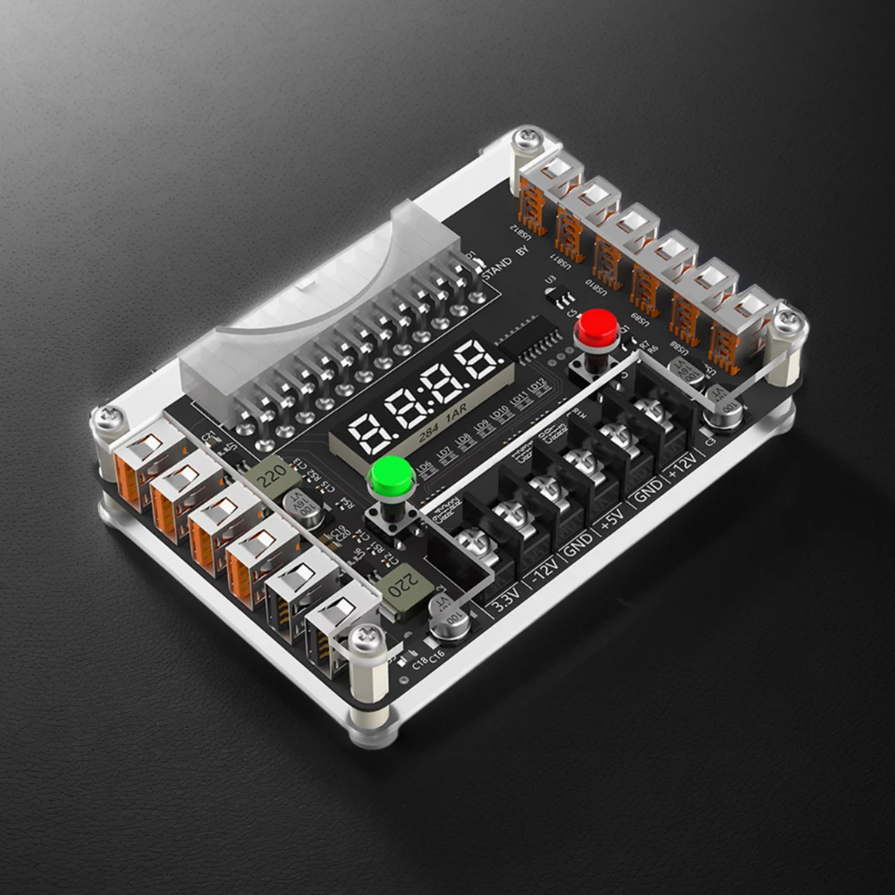 

12-Port USB 3A 3.3V 5V 12V -12V Output Voltage ATX Power Breakout Board with Acrylic Case Kit ATX Power Supply Breakout Board