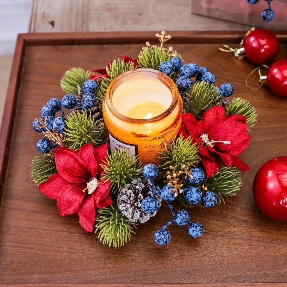 Artificial Flower Flowers Wreath Candle Holder Plastic Multifunctional Christmas Wreath Classic Window Display Props