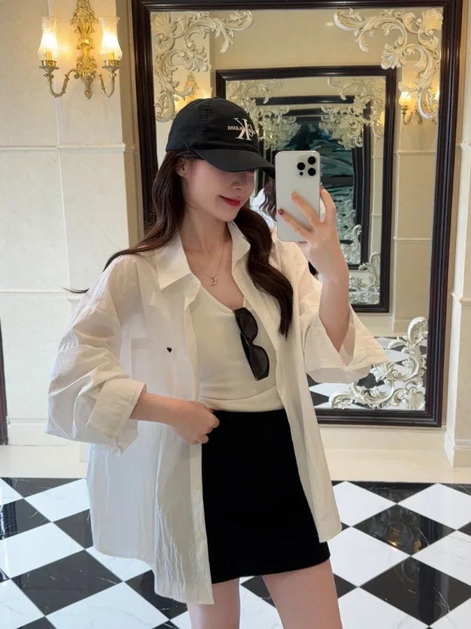 

plus Size Women's Korean Style Sun Protection Shirt Loose Long Sleeve Embroidered Casual Breathable Summer Fashion Top