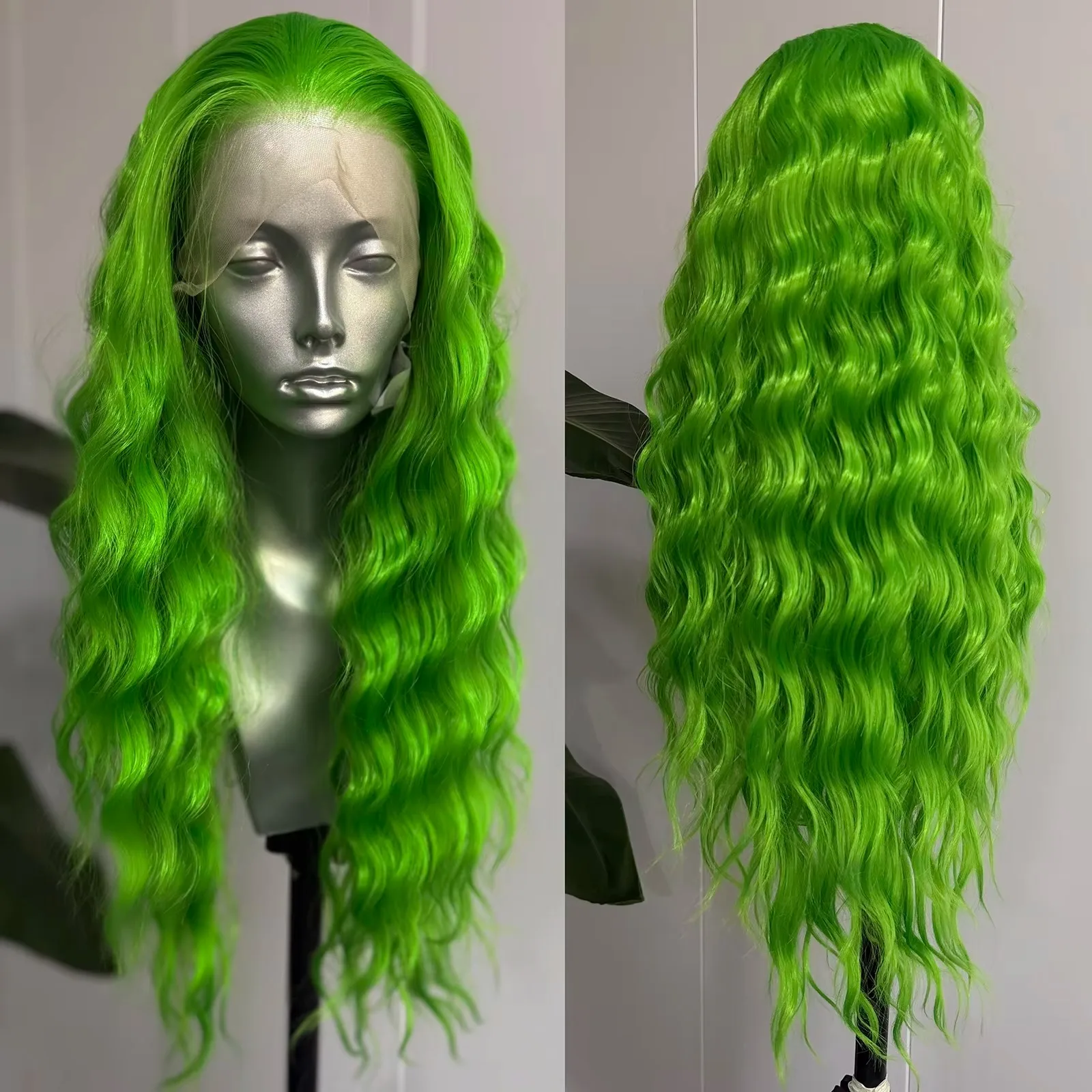 Green HD 13x4 Lace Front Wig Loose Wave Synthetic Natural Hairline Glueless Wear Go PrePluck Baby Hair Women Party Cosplay Wigs
