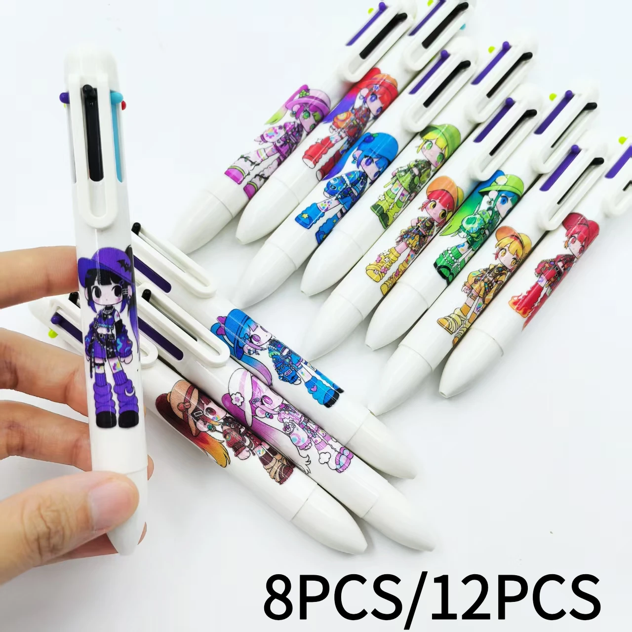 

8 шт./12 шт., разноцветная шариковая ручка с милым рисунком персонажей, портативная шариковая ручка «шесть в одном»