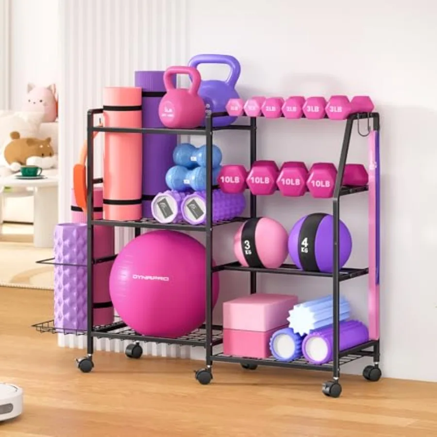 

Dumbbell Rack Weight Rack for Home Gym Yoga Mat Storage Rack Exercise Equipment Storage with Wheels and Hooks Home Gym Equipmen
