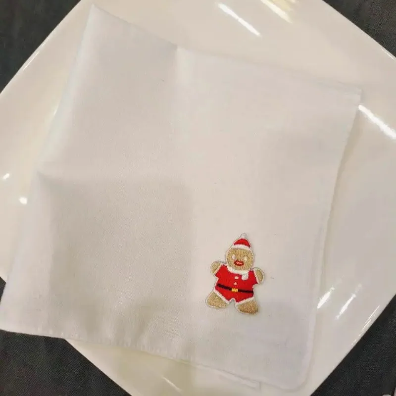 12 Pcs Embroidered Christmas Restaurant Napkins Handkerchief