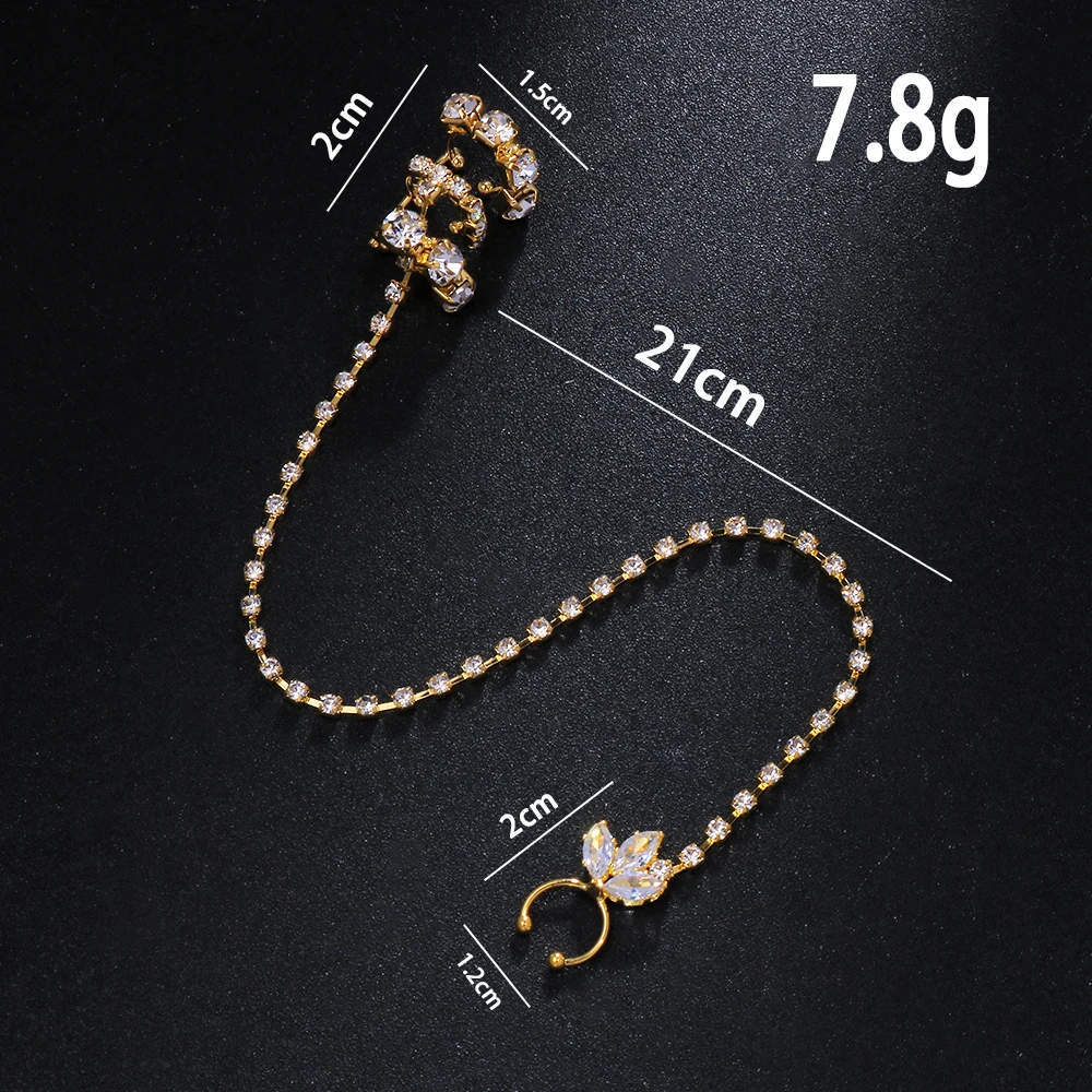 Stonefans Unique Crystal Nose Chain Splint Ear Clip Indian Jewelry Gift Charming Boho Rhinestone Face Accessories Women Party