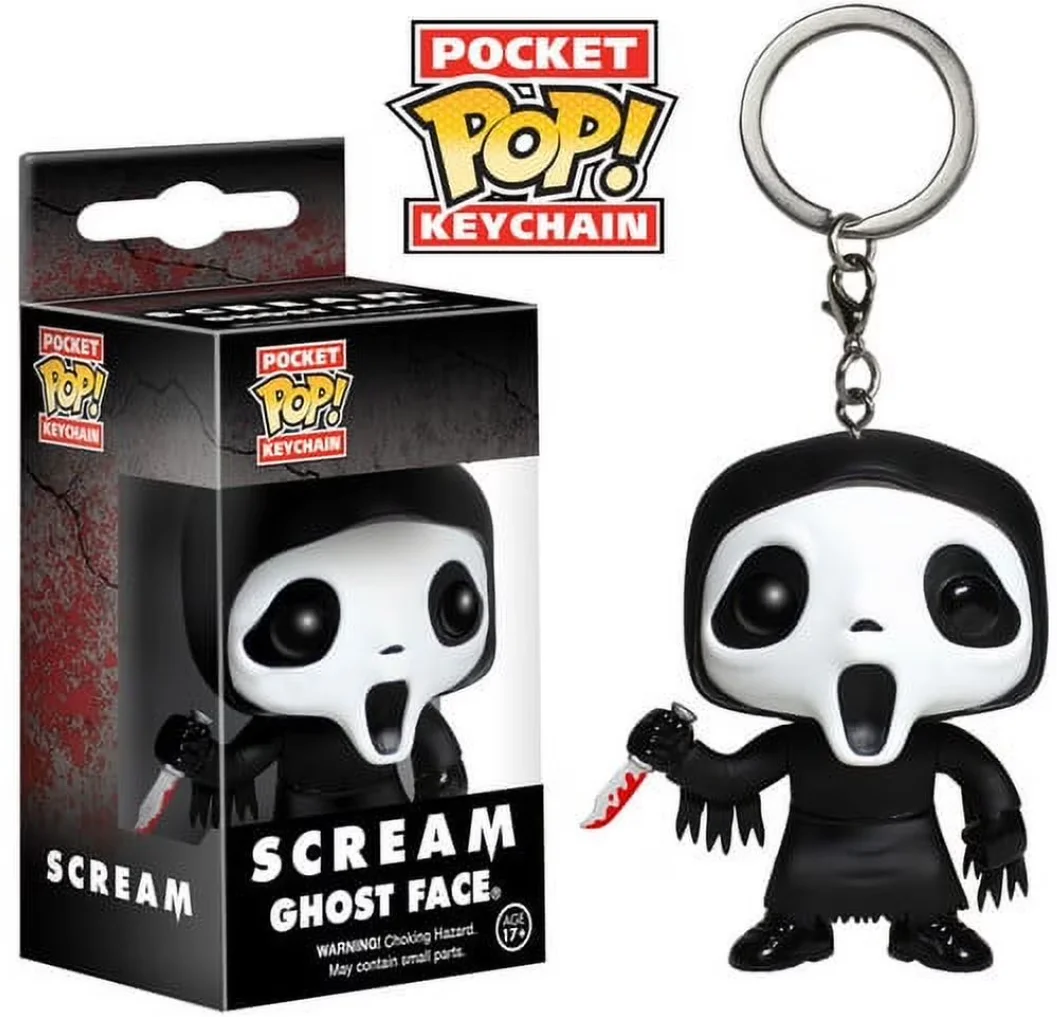 FUNKO Pop Scream Ghostface Schlüsselanhänger Spielzeug Pennywise mit Biberhut Vinylfigur Pocket Pop Schlüsselanhänger Spielzeug Sammlerstück Modellspielzeug