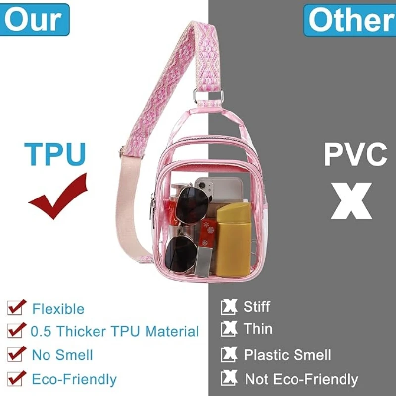 Clear Crossbody Purse Bag, Clear Bag Stadium Approved with Clear Purse for Stadium Events Clear Messenger Bag for Men and Women