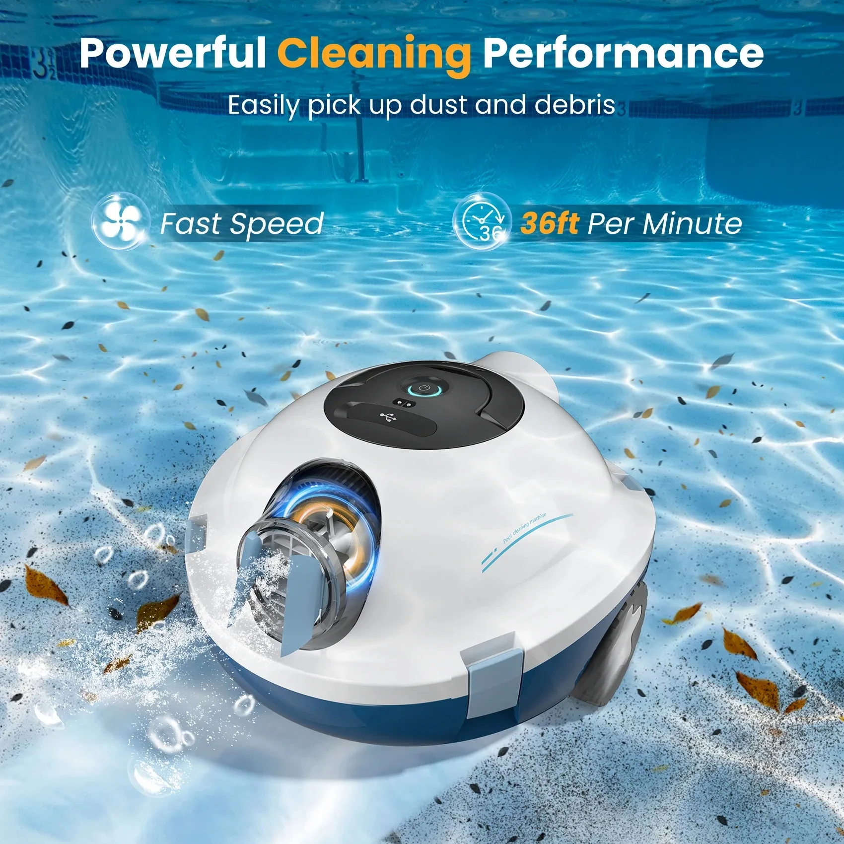 INSE Y10 Cordless Robotic Pool Vacuum Cleaner 90 Mins Runtime Self-Parking Dual Suction Inlets About 65 Ft/1100 Sq.Ft Pool Clean