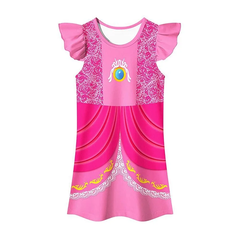 Lovely Peach Princess Dress Baby Girls Nightdress Kids Cartoon Pajamas Children's Clothing Girl Short Sleeve Sleeping HomeWear