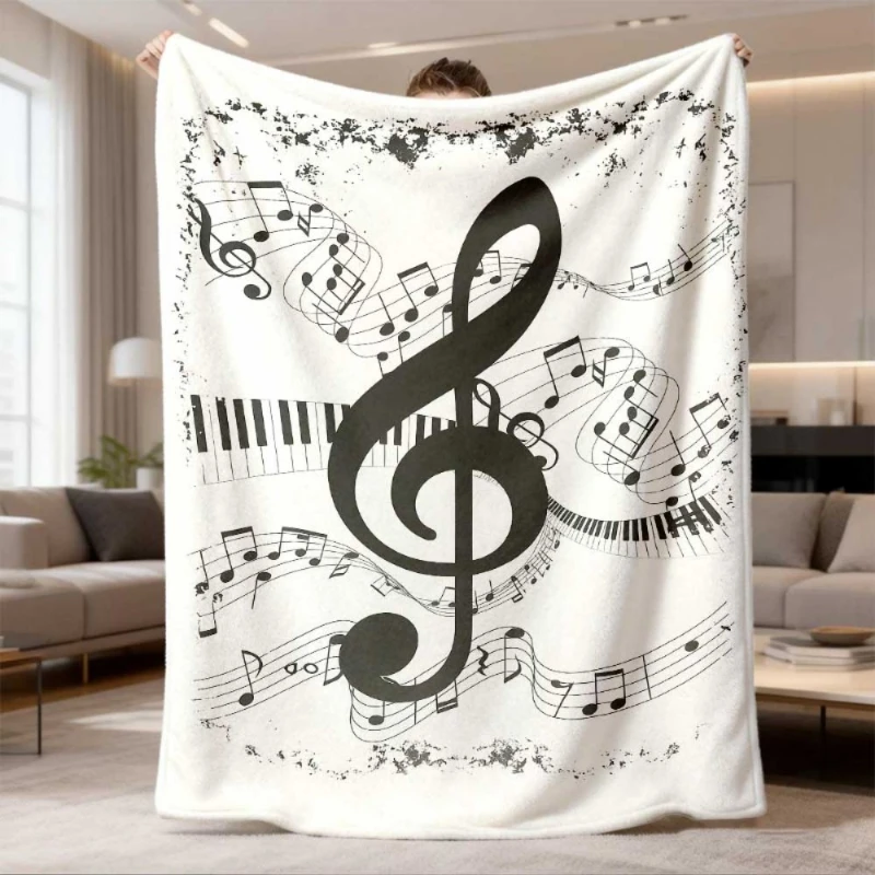 Vintage Treble Clef Music Note Print Throw Blanket,warm,couch,studio,lounge,ideal for music lovers casual rest,birthday gifts