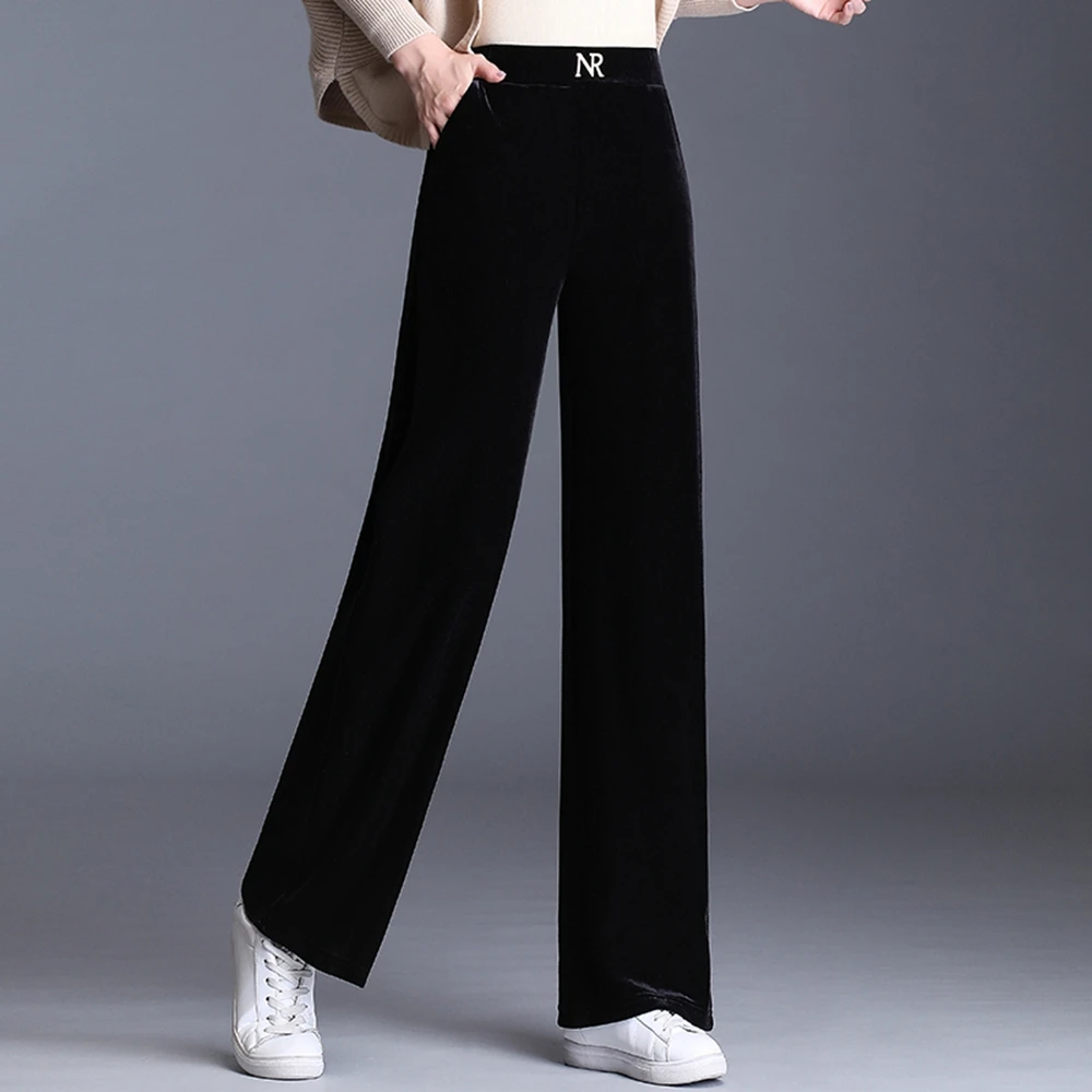 Korean High Waist Elastic Waist Women's Harlan Pants 2023 Spring and Autumn New Golden Velvet Wide Leg PantsVersatile CasualPant