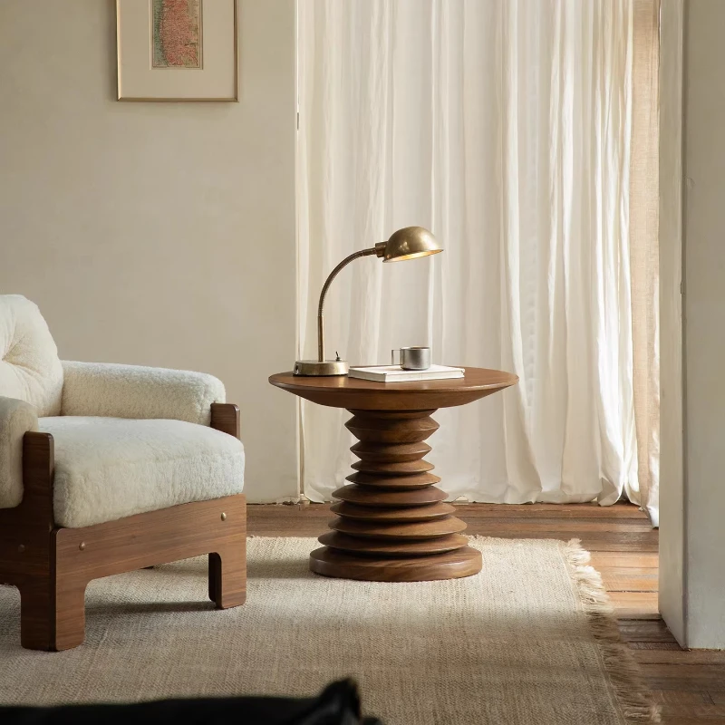 Medieval wabi-sabi wind all solid wood, creative sofa with round edges