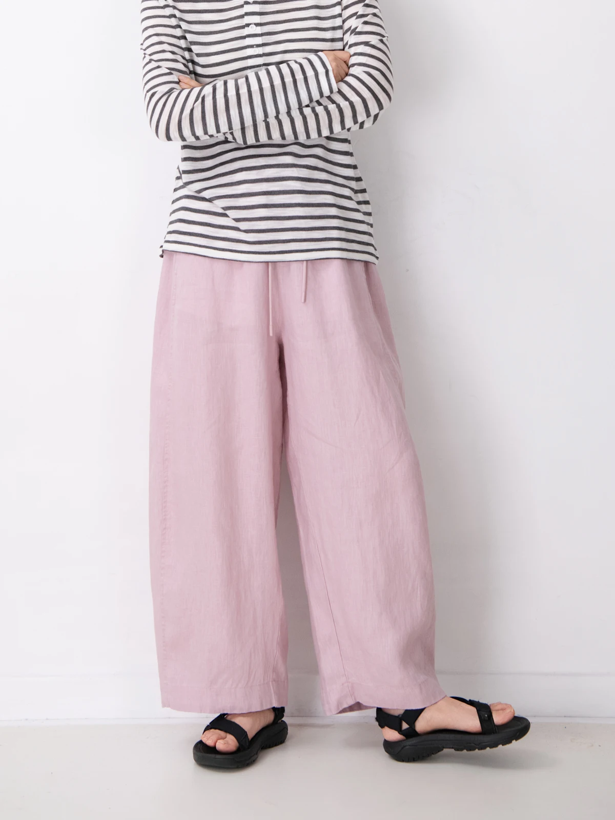 

Однотонные повседневные брюки, женские брюки с высокой талией и эластичной резинкой на талии, свободный крой, новые летние универсальные утягивающие брюки из девяти предметов