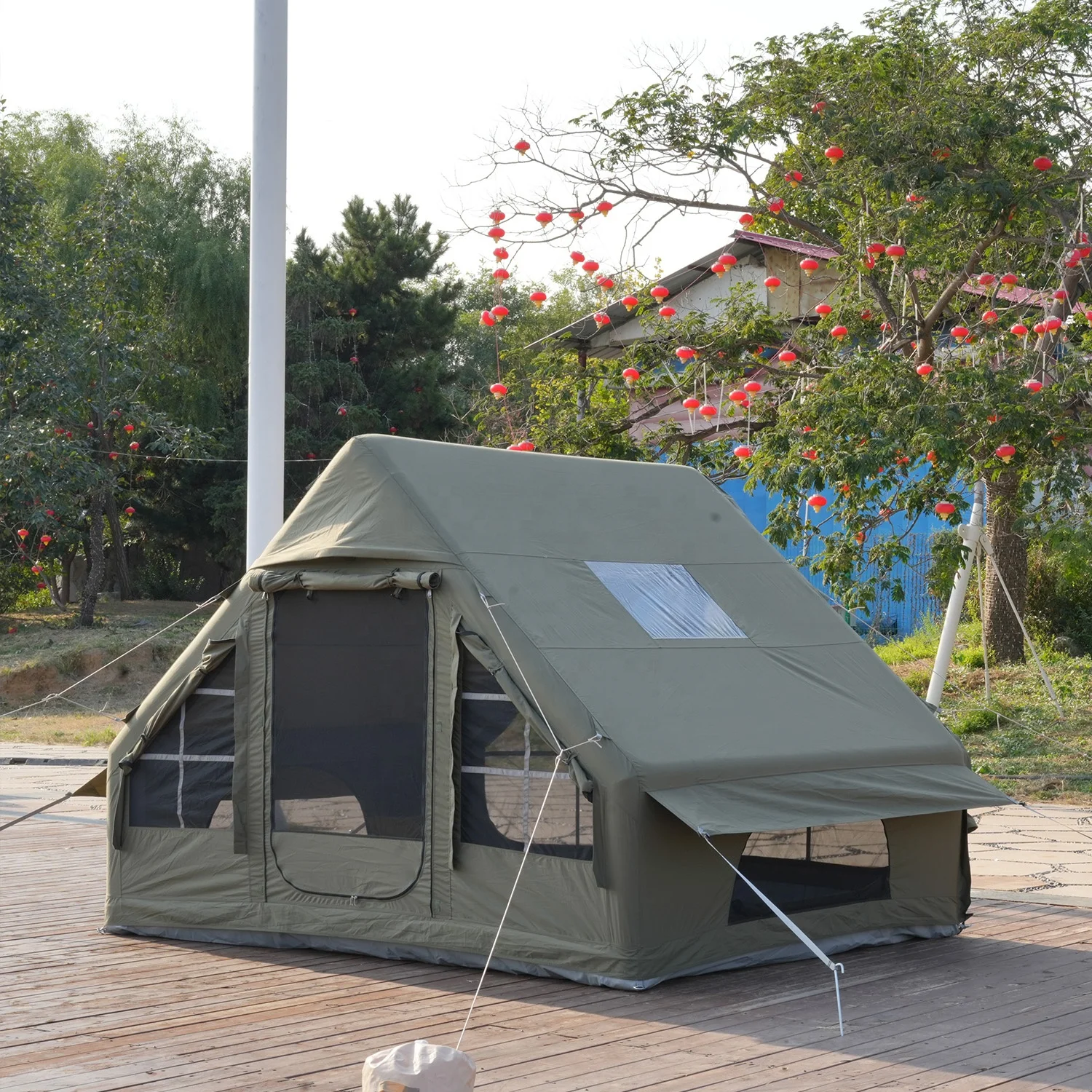 6.3 Square Meter Waterproof Polycotton Oxford Inflatable Triple Layer Four-season Camping Canopy Tent 3-4 Person Luxury Glamping