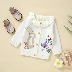 Baby Sweater Fashion Embroidery Newborn Girl Cardigan Knitted Ruffle Infant Children Clothin Long Sleeve Autumn Tops Cute Animal