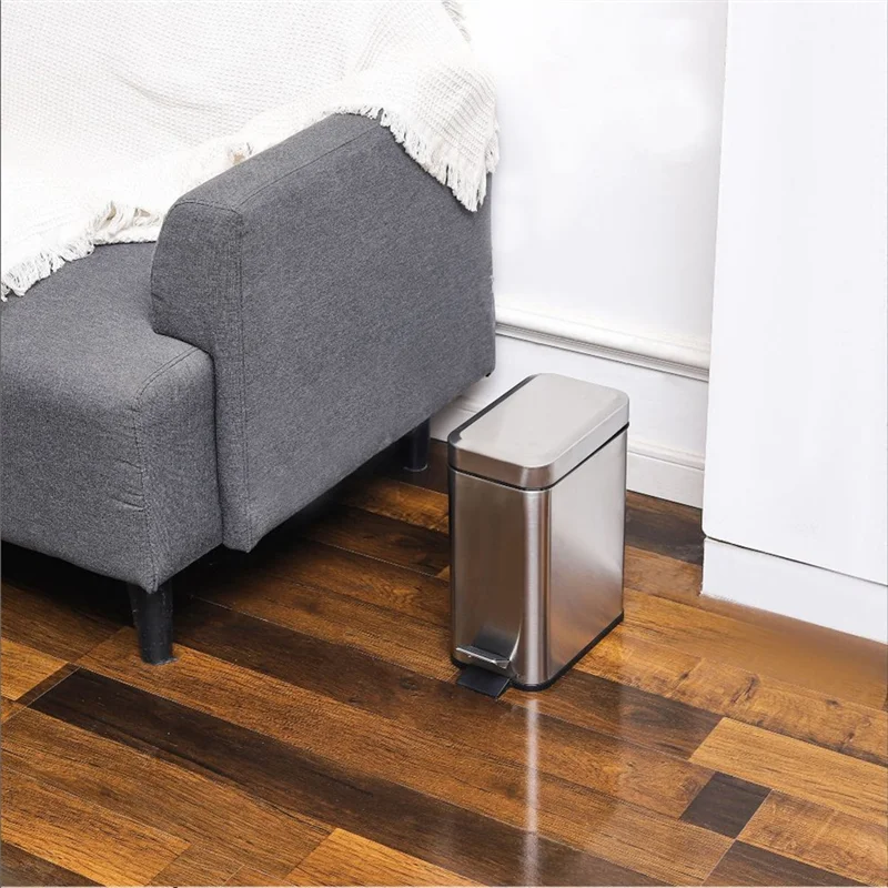 Soft Close, Rectangular Bin 5L With Slip Liner And Lid, Use As Mini Garbage Basket, Slim Trash Can, Or Decor In Bathroom-N37R