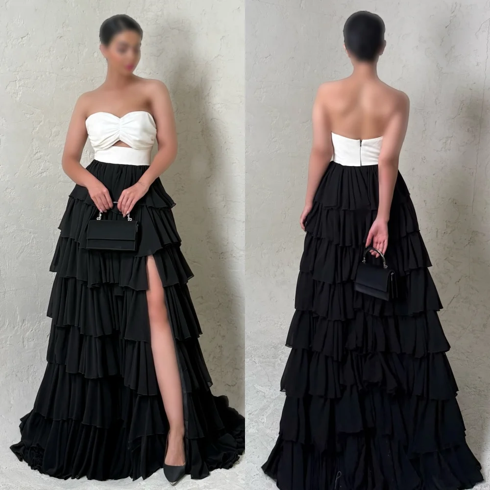 

Доступны простые размеры по индивидуальному заказу. Шифоновые плиссированные рюши. Многоуровневые длинные платья трапециевидной формы без бретелек. Модные платья на заказ.