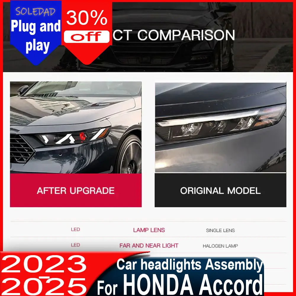 

Car Headlights Lamps For Honda Accord 2023 2024 2025 LED Car Front Assembly Upgrade Lamborghini Style Projector Lens Accessories