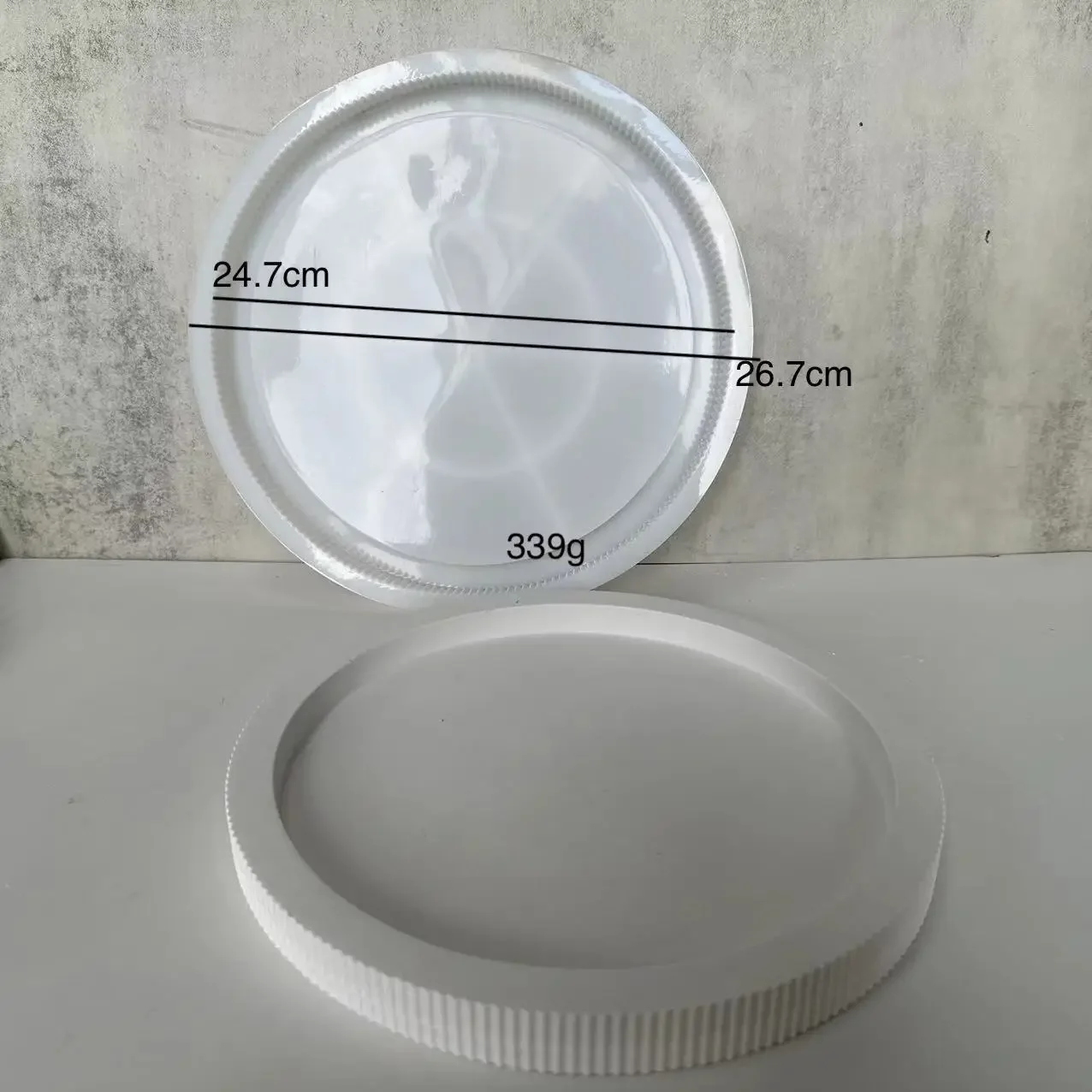 26CM Round Cement Tray Silicone Molds Handmade Plaster Epoxy Concrete Stripped Coaster Mould Storage Plate Dish Home Decoration