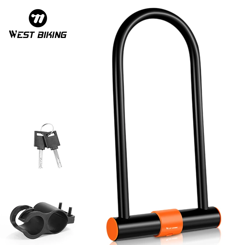 

WEST BIKING Carbon Steel Bicycle U Lock Portable MTB E-Bike Motorcycle Heavy Duty Anti-Theft Safety Padlock Cycling Accessories