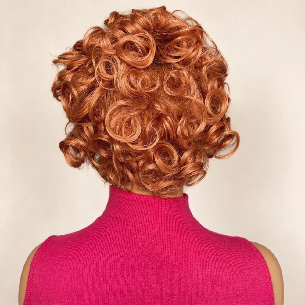 Full Machine Made Short Ginger Orange Curly Human Hair Wig for Women, Fashion Short Curly Human Hair Wigs, Natural Looking