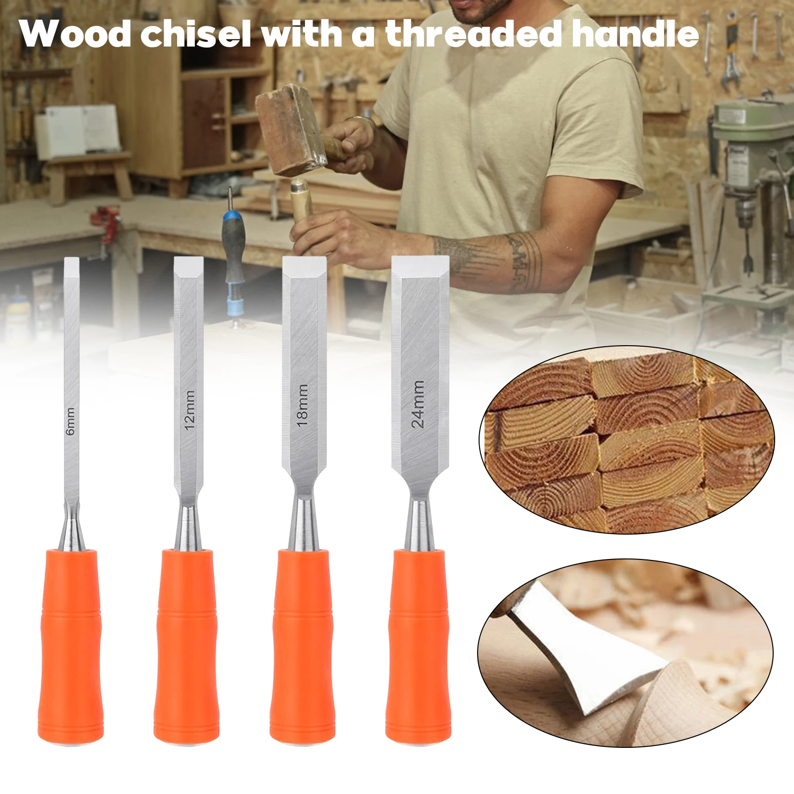 

4 Piece High Impact Handle Chisel Sets Carving Chisel Assortment Kit for Gift