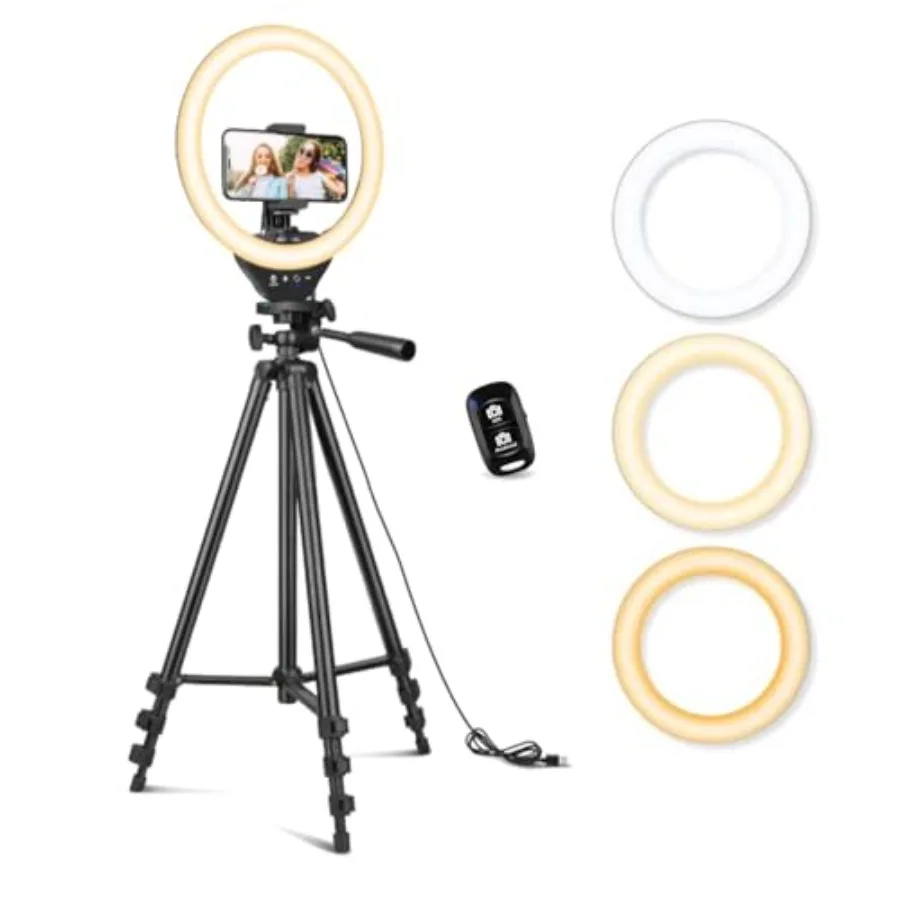 

【New model】10'' Ring Light with 50'' Extendable Tripod Stand LED Circle Lights with Phone Holder for Live Stream/Makeup/YouTube