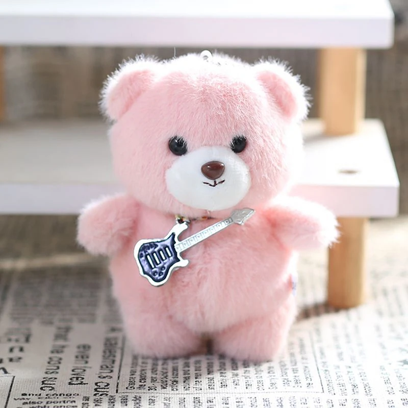 Poupée en peluche avec pendentif ours en peluche de guitare douce - Porte-clés en peluche mignon pour sac à dos - Cadeau d'anniversaire idéal pour enfant.