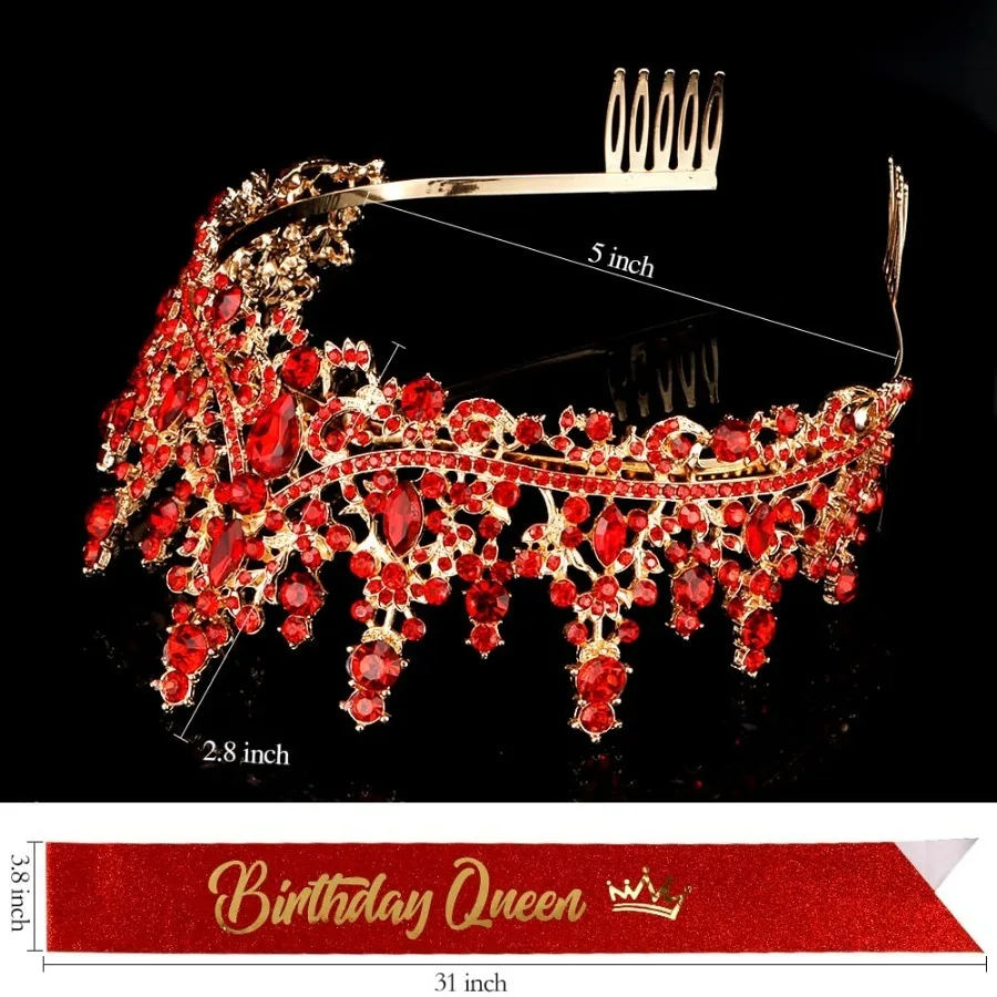 Barocke Strass-Geburtstagsköniginnen-Schärpe mit Krone, Tiara und Stirnband, Geburtstags-Schärpe mit Anstecknadel, Happy Birthday Party Dekoration – Detail 13