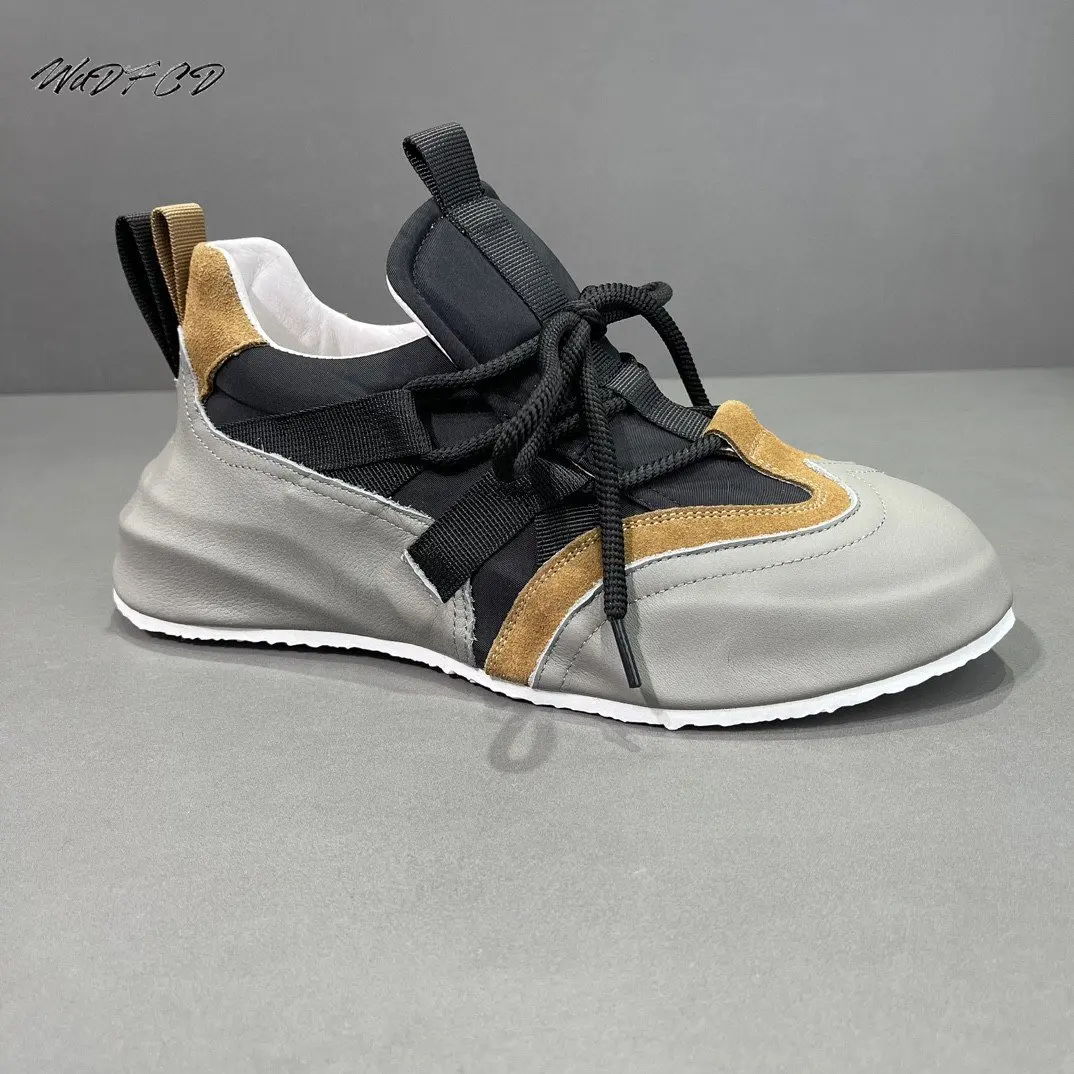 Mens Luxury Chunky Sneaker Fashion Casual Genuine Leather Cowhide Mesh Breathable Increased Internal Cover Bottom Platform Shoes