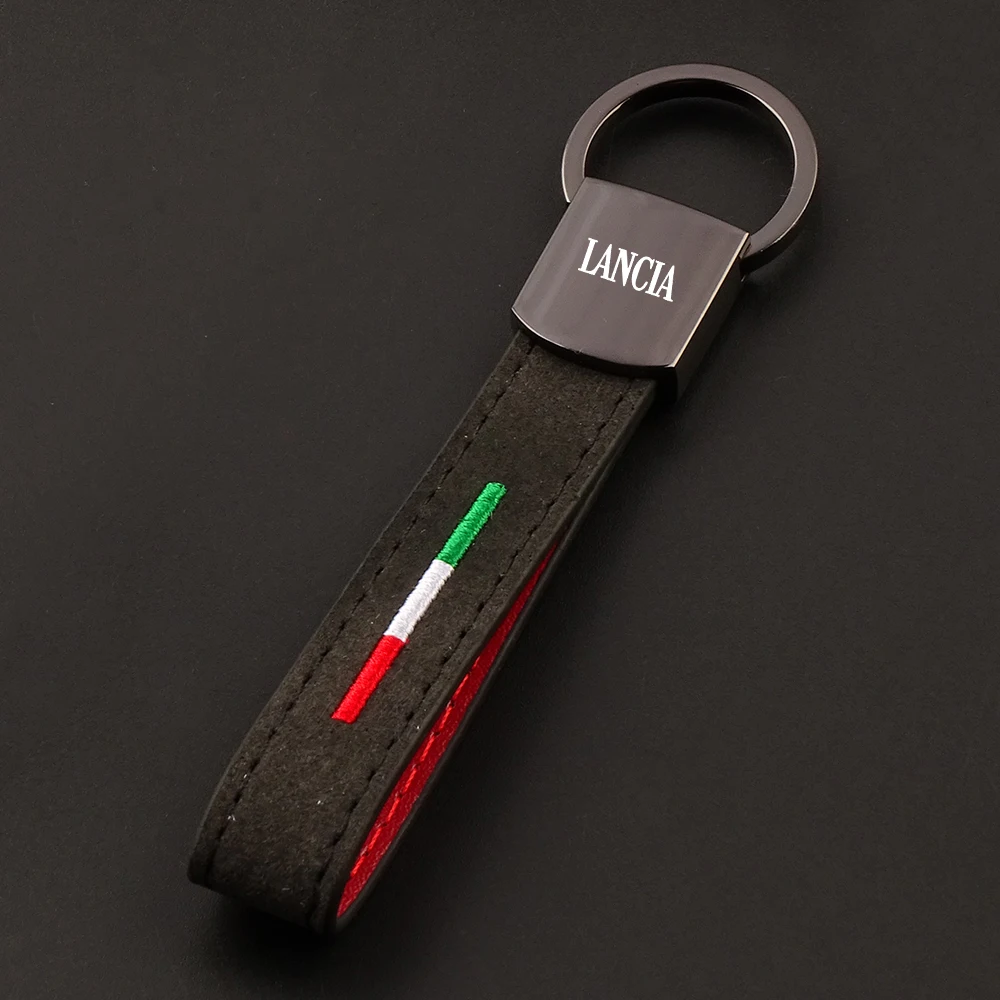 Buckskin Leather Car Keychain Italy Flag Style Key Ring For Lancia Delta Flavia Musa Phedra Thema Thesis Voyager Ypsilon Kappa